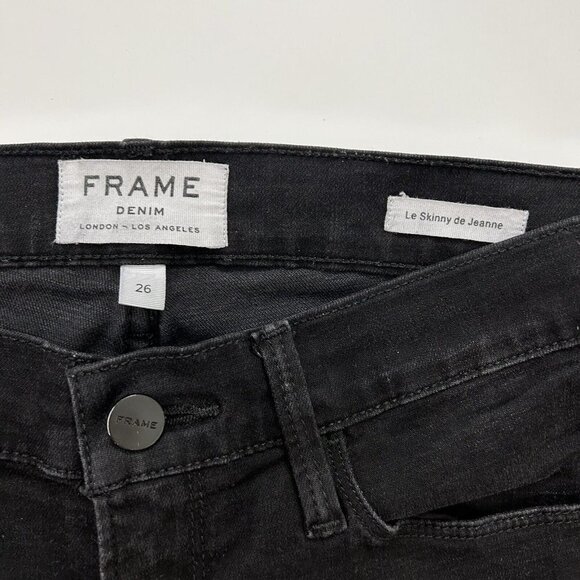 Frame Le Skinny De Jeanne Jeans Womens Size 26 Black Raw Hems - Picture 9 of 10